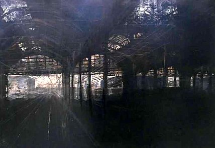 Franziskus Wendels - Daun/Köln - 40 X 60 cm - o.J. - Bahnhofshalle - Holzdruck überarbeitet