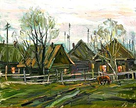 12_Walter_Wilde_Sibirisches_Dorf_2000_H_40_X_B_50_OEl_auf_Leinwand